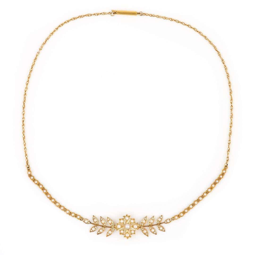 Antique Edwardian 15ct Gold Pearl and Diamond Collarette with Pendant and Star Brooch