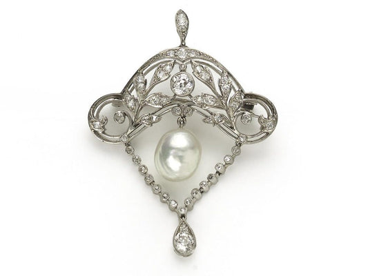 Edwardian Pearl & Diamond Brooch Pendant