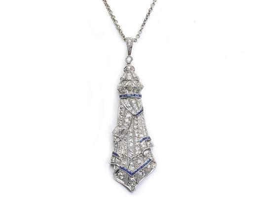 Art deco sapphire and diamond drop pendant, Platinum, 1925