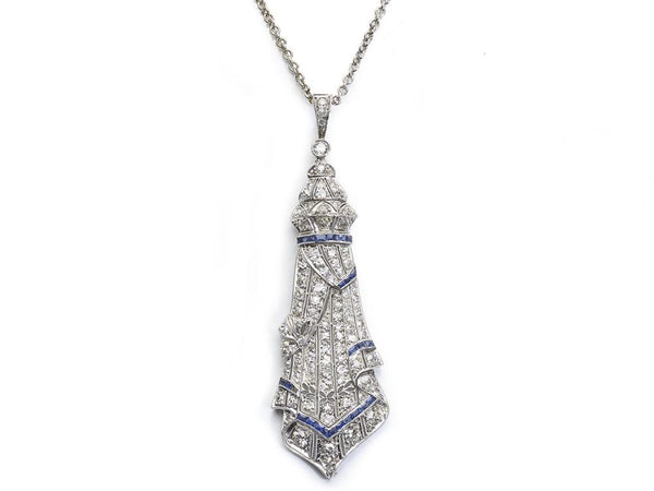 Art deco sapphire and diamond drop pendant, Platinum, 1925