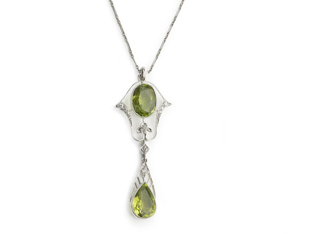 Art deco peridot diamond pendant green openwork