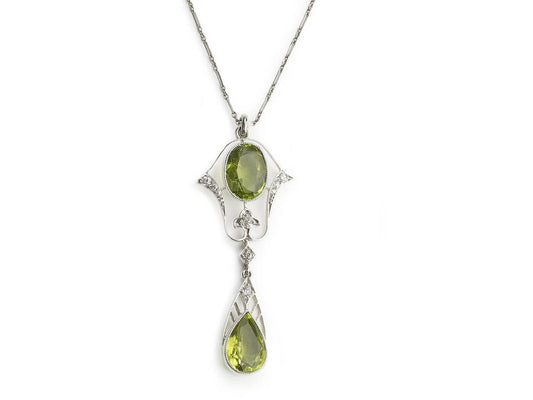Art deco peridot diamond pendant green openwork