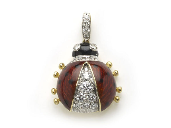 Red Enamel, Diamond and Gold Ladybird Pendant