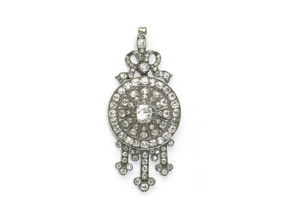 Antique Victorian Diamond Silver Gold Cluster Pendant