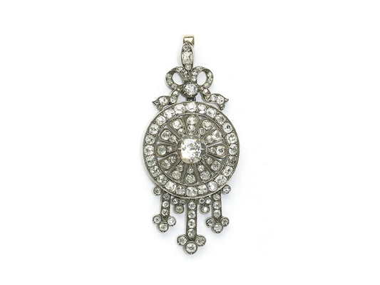 Antique Victorian Diamond Silver Gold Cluster Pendant