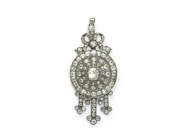 Antique Victorian Diamond Silver Gold Cluster Pendant
