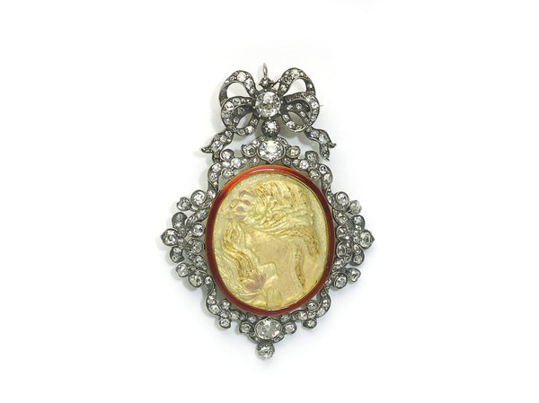 Antique Enamel Diamond Pendant Brooch
