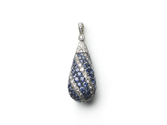 Contemporary 7.70ct Sapphire Diamond Pear Drop Pendant