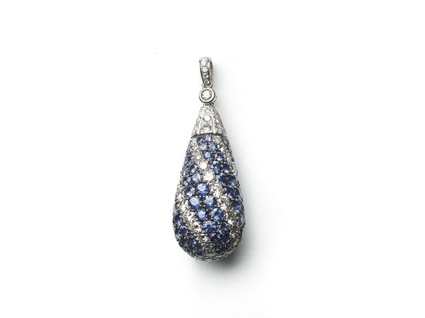 Contemporary 7.70ct Sapphire Diamond Pear Drop Pendant