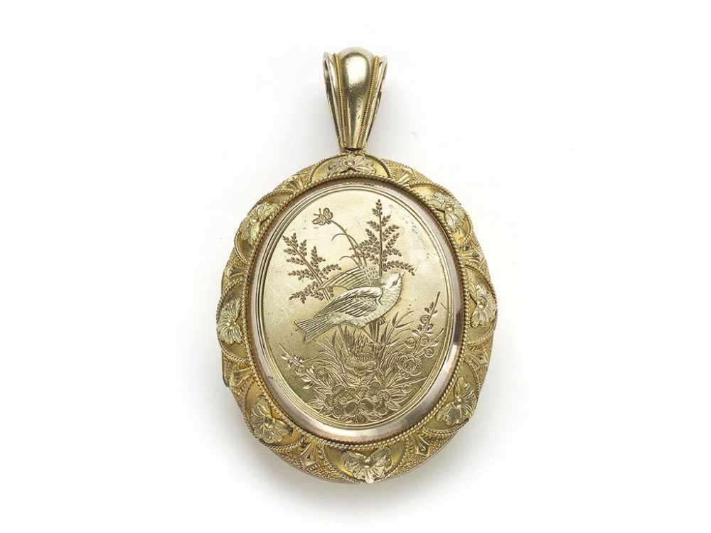 Antique Victorian Gold Locket, with Bird & Plants