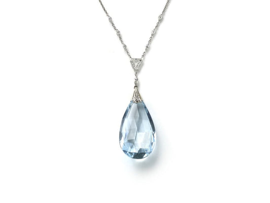 Antique Art Deco Aquamarine & Diamond Pendant