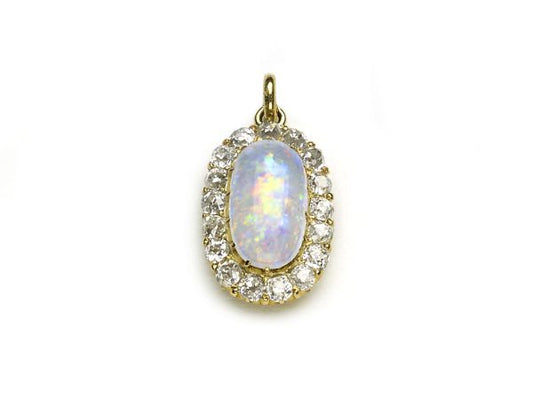 Antique Art Deco Opal & Diamond Cluster Pendant