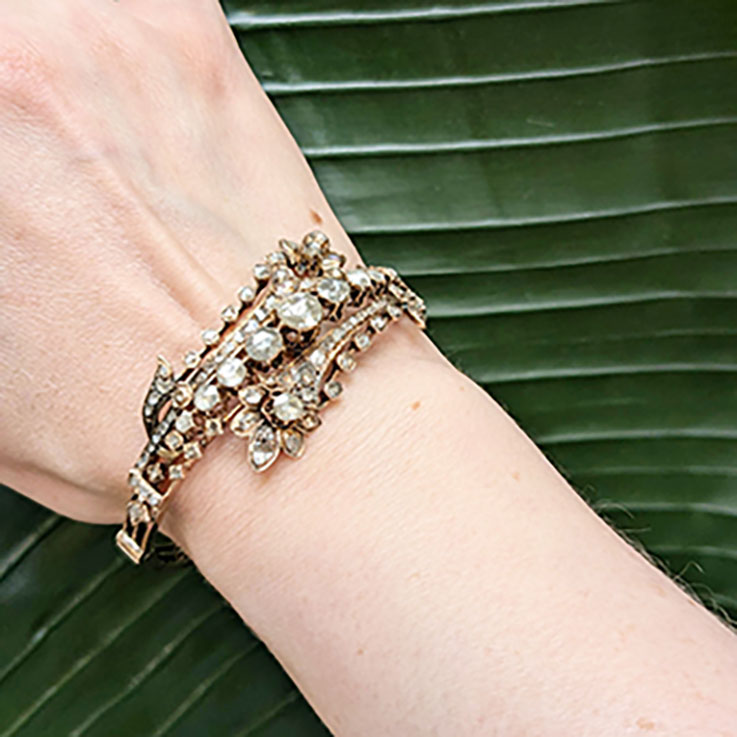 Antique Victorian Rose Cut Diamond Bangle Bracelet