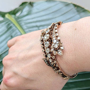Antique Victorian Rose Cut Diamond Bangle Bracelet