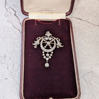 Belle Epoque 4.35ct Diamond Garland Pendant come Brooch in Platinum and Yellow Gold