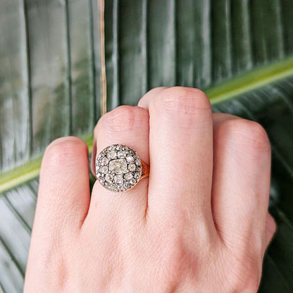 Georgian Antique 1.50ct Old Mine Cut Diamond Cluster Ring