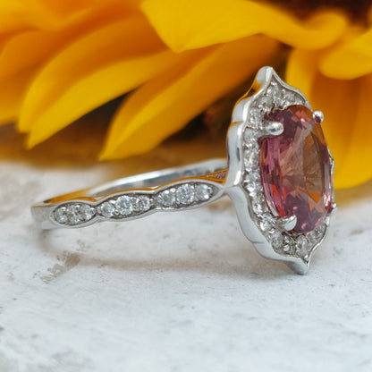 Padschapdra Sapphire and Diamond Cluster Ring 7