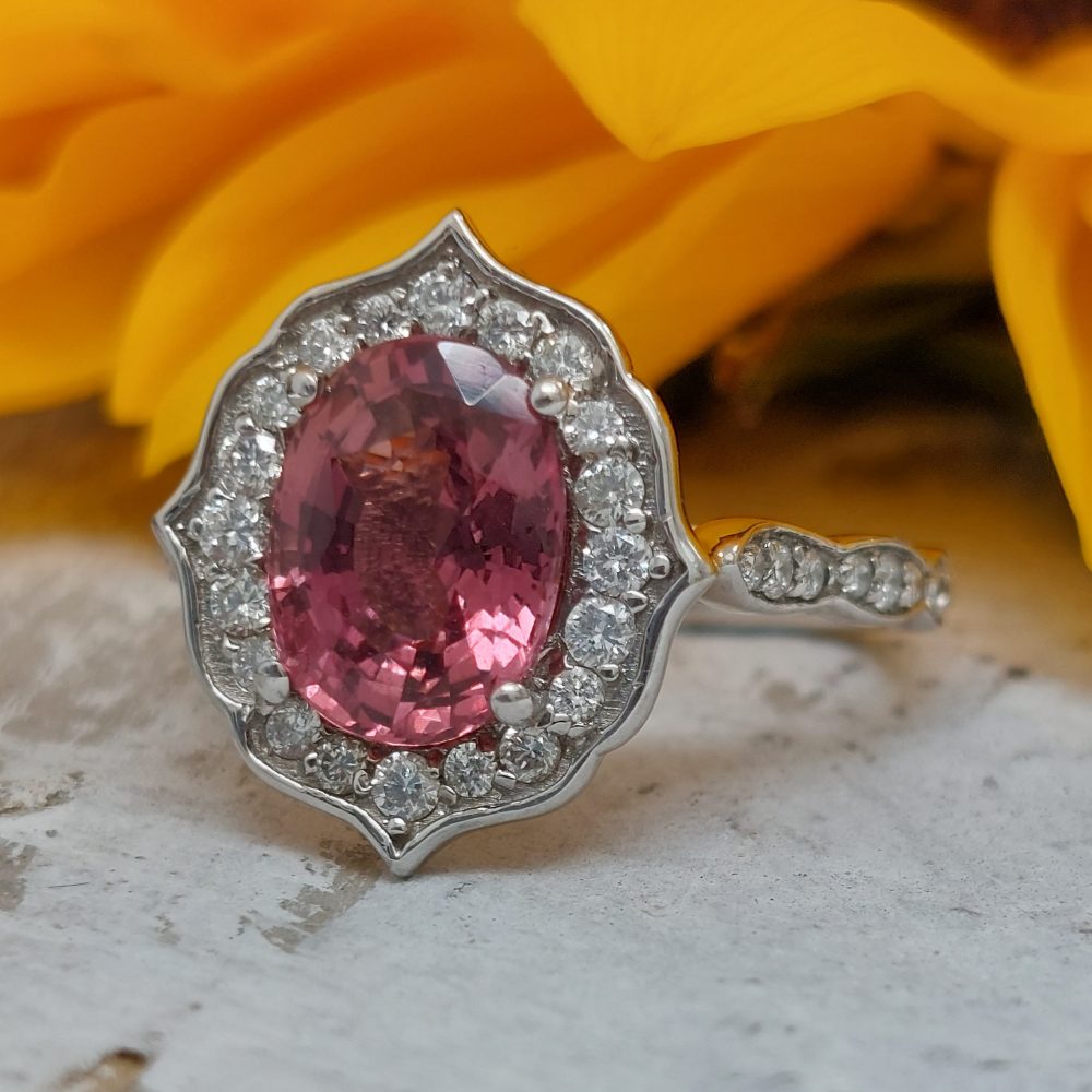 Engagement Padschapdra Sapphire and Diamond Cluster Ring 7