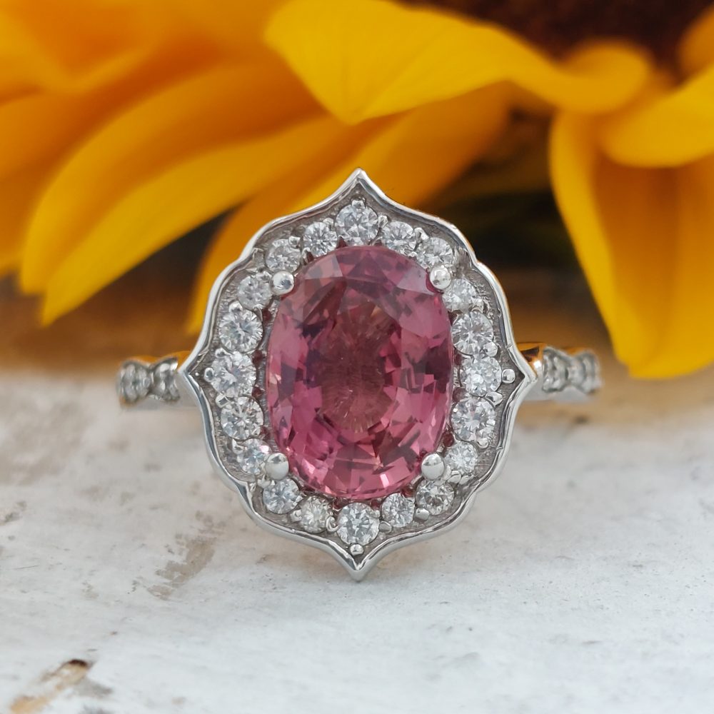 Engagement Padschapdra Sapphire and Diamond Cluster Ring 7