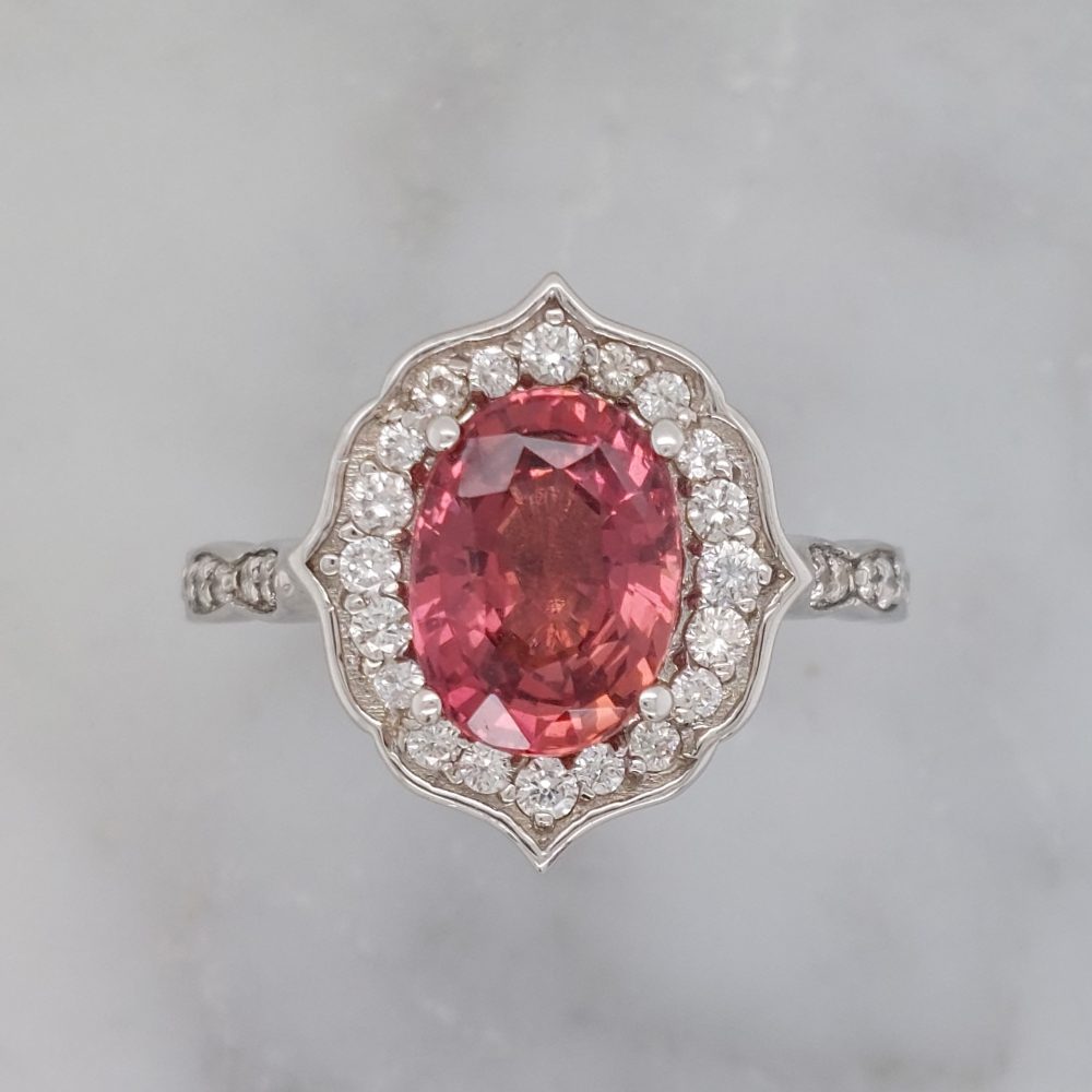 Padschapdra Sapphire and Diamond Cluster Ring