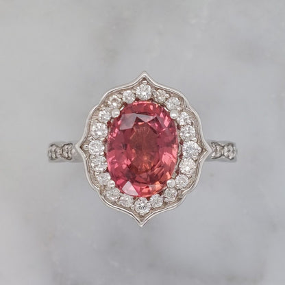 Padschapdra Sapphire and Diamond Cluster Ring