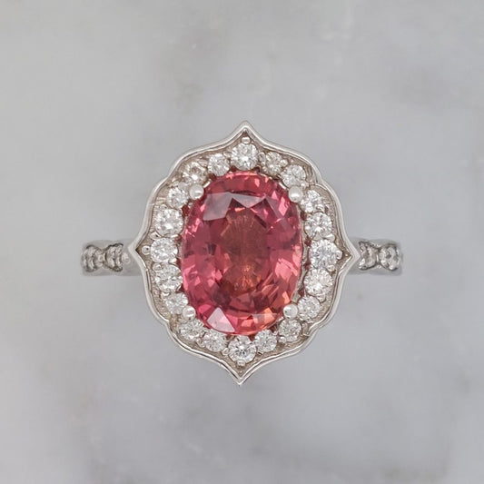 Padschapdra Sapphire and Diamond Cluster Ring