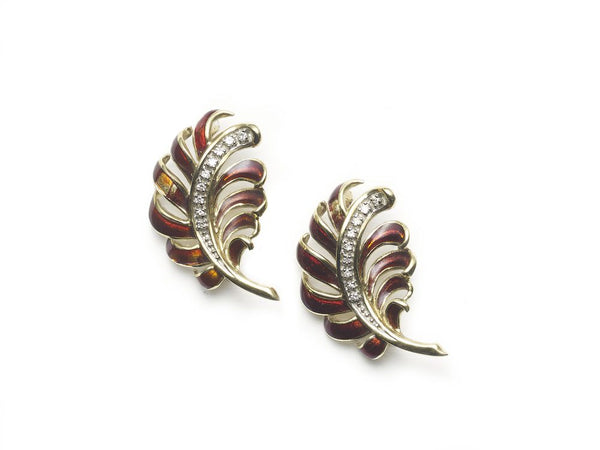 Pair of Enamel Feather Brooches