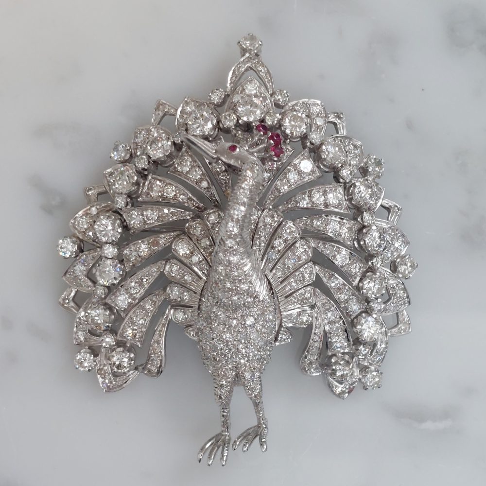 Peacock Diamond Set Brooch, 8 carats