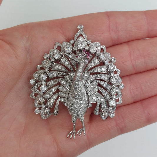 Peacock Diamond Set Brooch, 8 carats