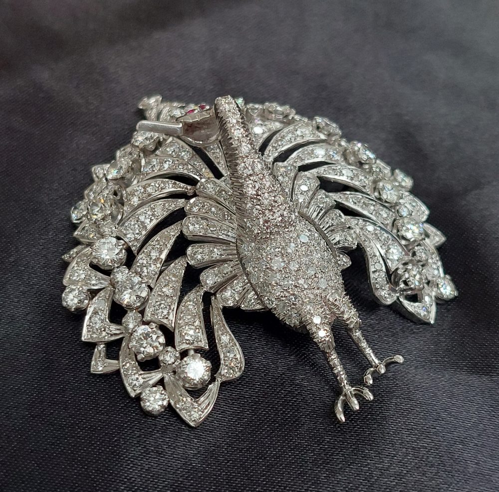 Peacock Diamond Set Brooch, 8 carats