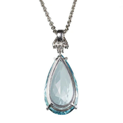 Pear Cut 21.55ct Aquamarine and Diamond Pendant