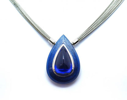 Pear Shape Cabochon Tanzanite and Enamel Pendant