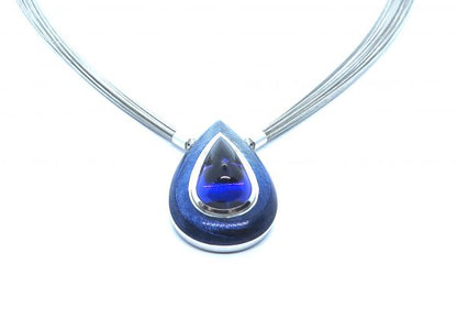 Pear Shape Cabochon Tanzanite and Enamel Pendant
