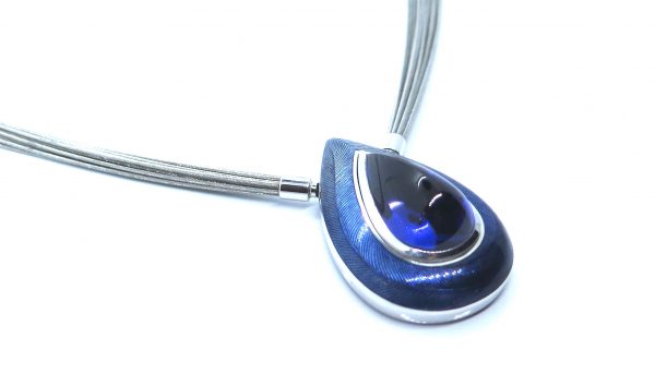 Pear Shape Cabochon Tanzanite and Enamel Pendant