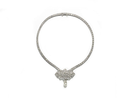 Vintage Pearl Diamond Platinum Necklace