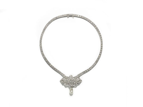 Vintage Pearl Diamond Platinum Necklace