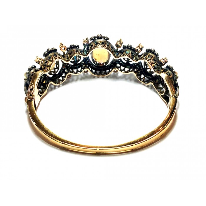 Pearl Opal Diamond Gold Bangle Bracelet