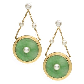 Pearl Set Jade Disc Drop Earrings