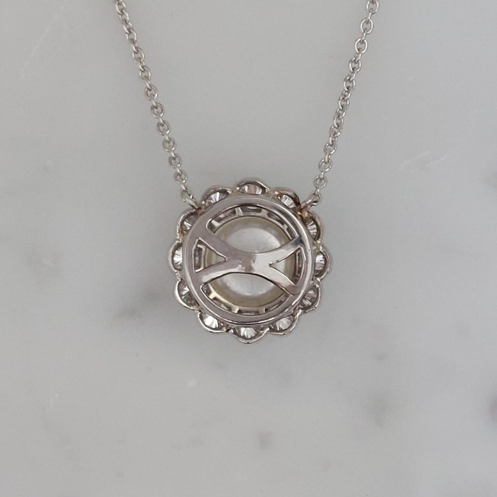 Pearl and Diamond Cluster Pendant Necklace