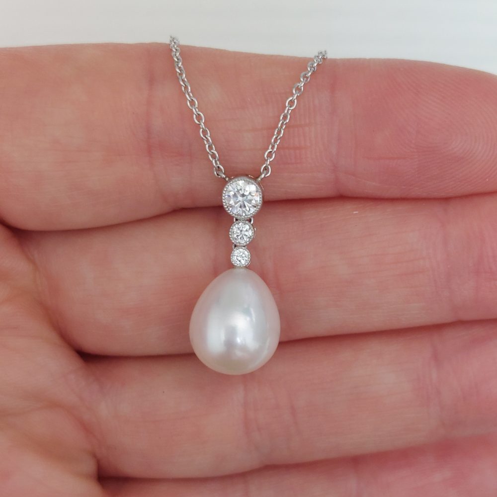 Pearl and Diamond Drop Pendant Necklace, 0.28ct