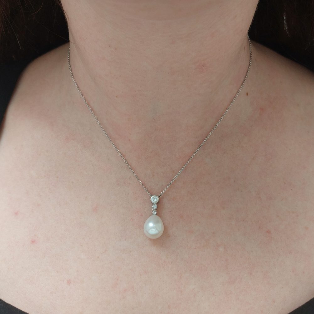 Pearl and Diamond Drop Pendant Necklace, 0.28ct