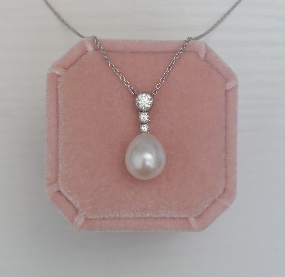 Pearl and Diamond Drop Pendant Necklace, 0.28ct