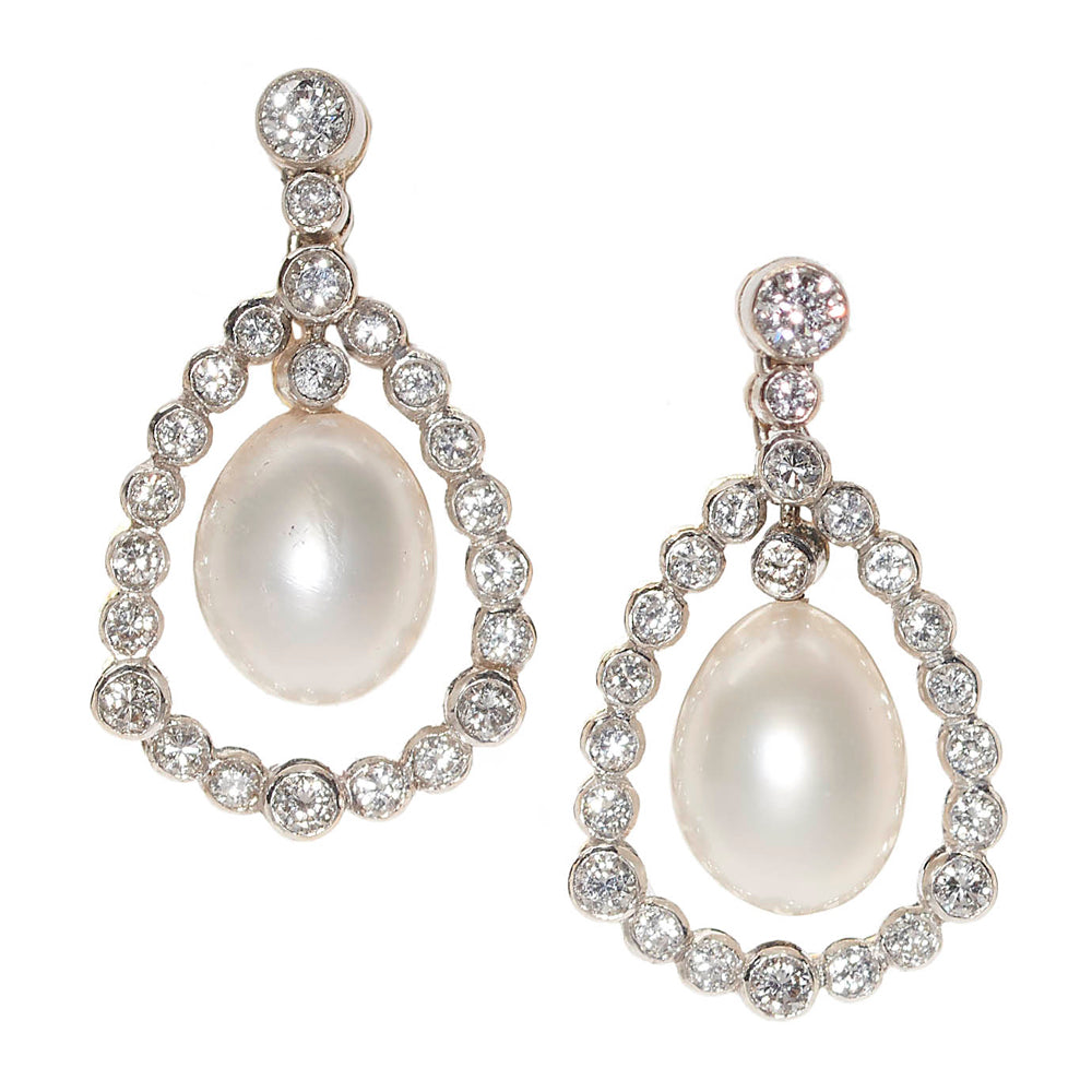 Pearl and Diamond Set Drop Cluster Earrings