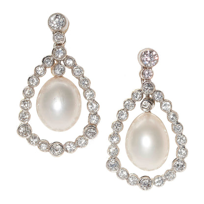Pearl and Diamond Set Drop Cluster Earrings