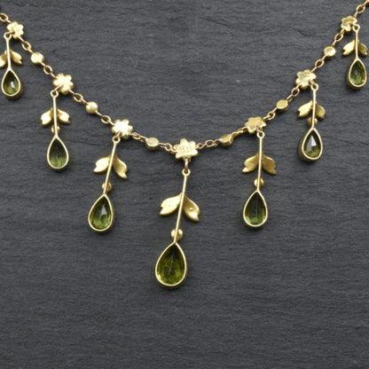 Antique Edwardian Split Pearl and Peridot Necklace in 15ct Gold