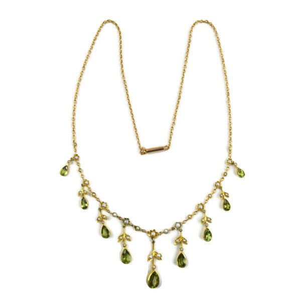 Antique Edwardian Split Pearl and Peridot Necklace in 15ct Gold