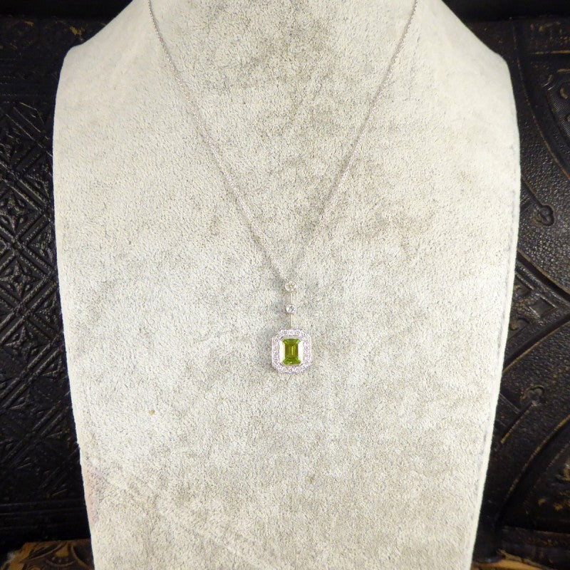 Peridot and Diamond Cluster Drop Necklace