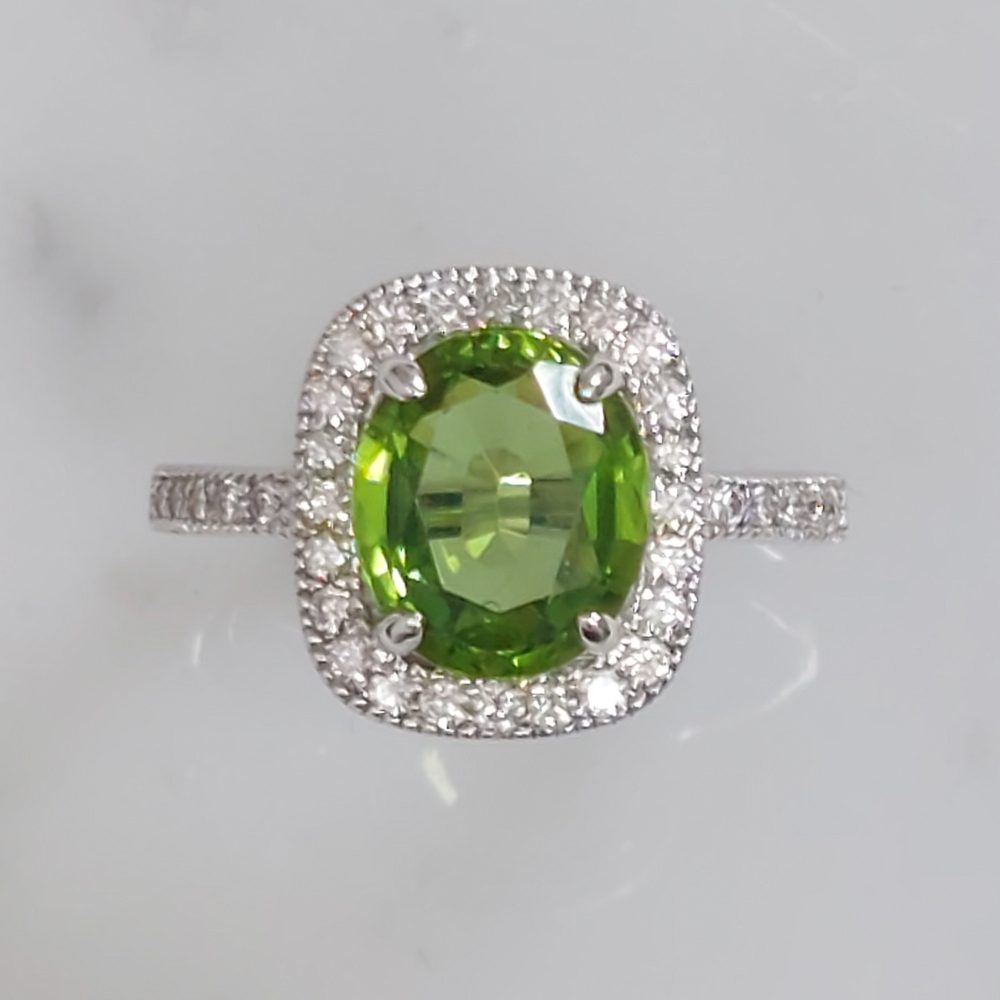 Peridot and Diamond Cluster Ring, 3.88 carats