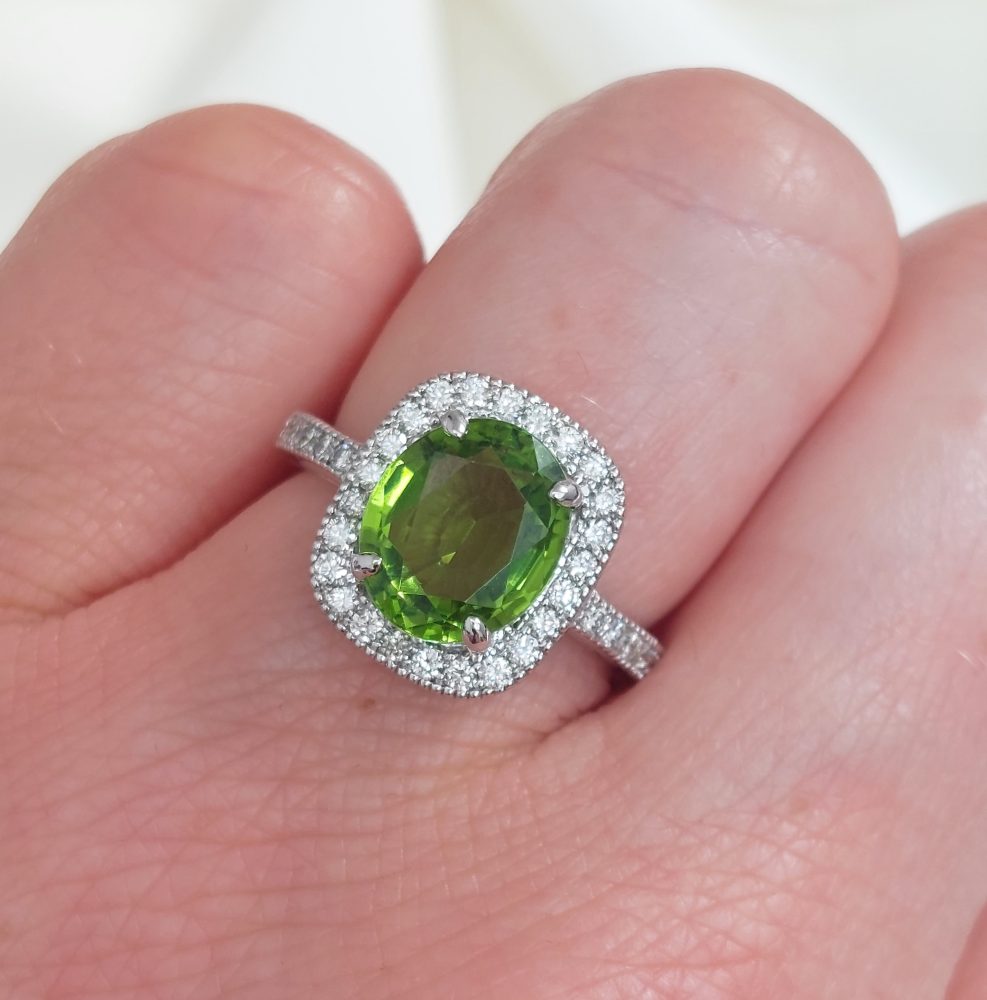 Peridot and Diamond Cluster Ring, 3.88 carats