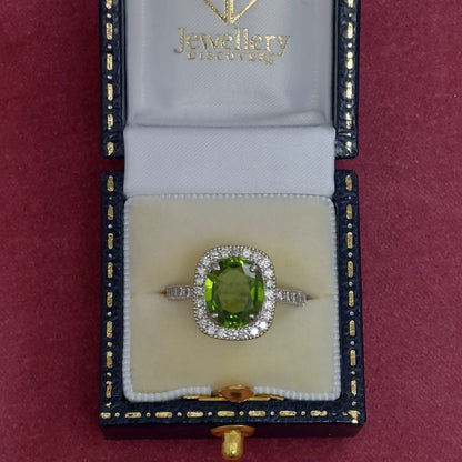 Peridot and Diamond Cluster Ring, 3.88 carats